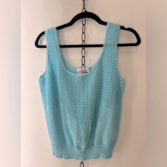 Vintage Tops - Vintage 80s Cristin Stevens Aqua Knit Tank Top